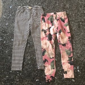 Pair of Floral and striped leggings. Size S, 5-6